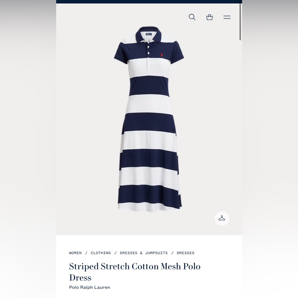 Polo Ralph Lauren Navy and White Striped Stretch Cotton Mesh Polo Dress